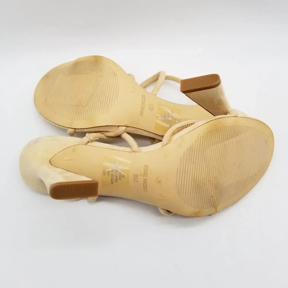 Nine‎ West Women Kims 2 Heeled Slide Sandals size 9 Beige Strappy